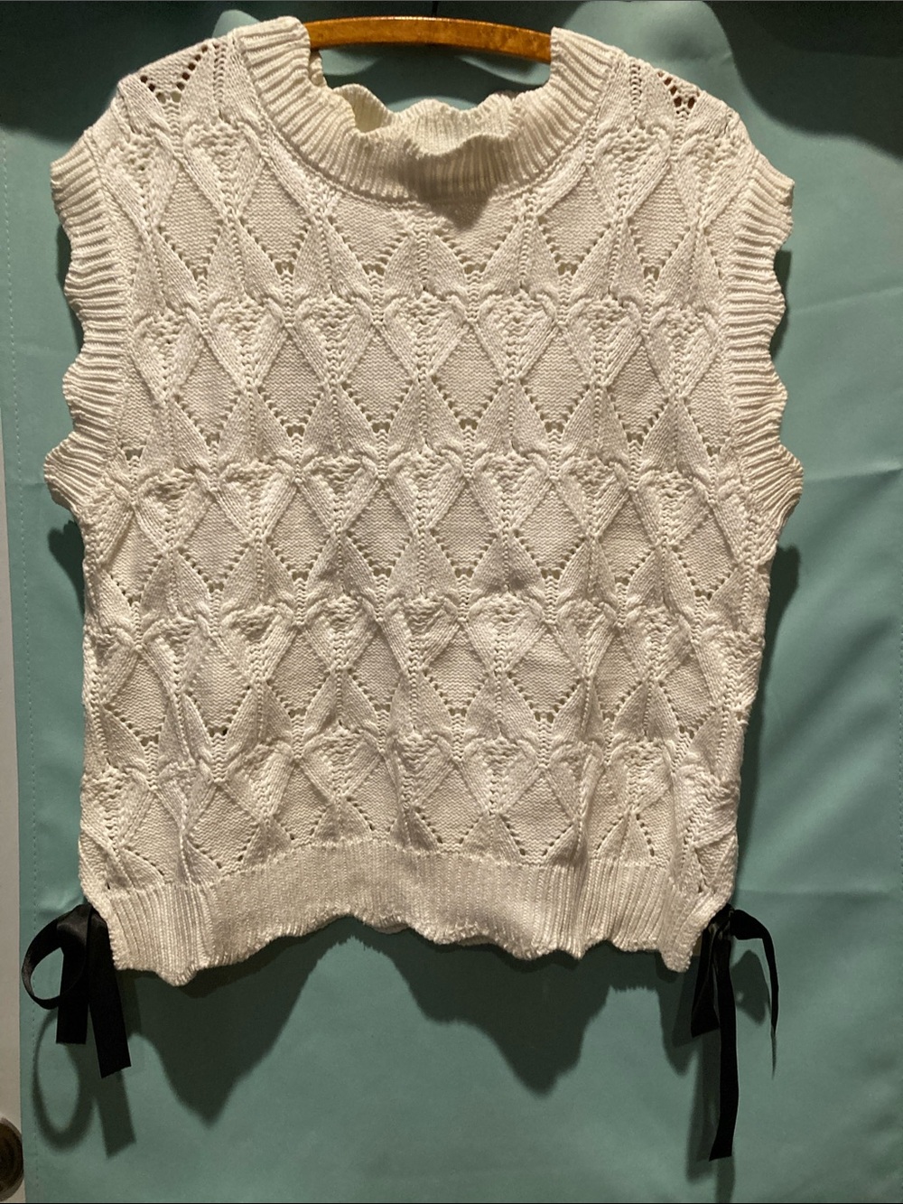 Marc New York White Knit Sleeveless Crew with Black Side Ties
